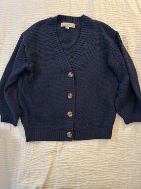 LOFT Dark Navy Chunky V-Neck Button Cardigan
